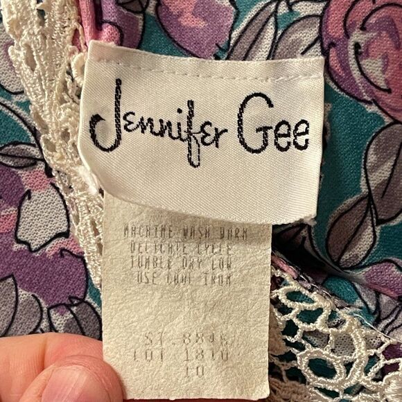 Vintage Floral 80s Jennifer Gee Pleated Long Sleeve Dress 10 - Picture 6 of 10